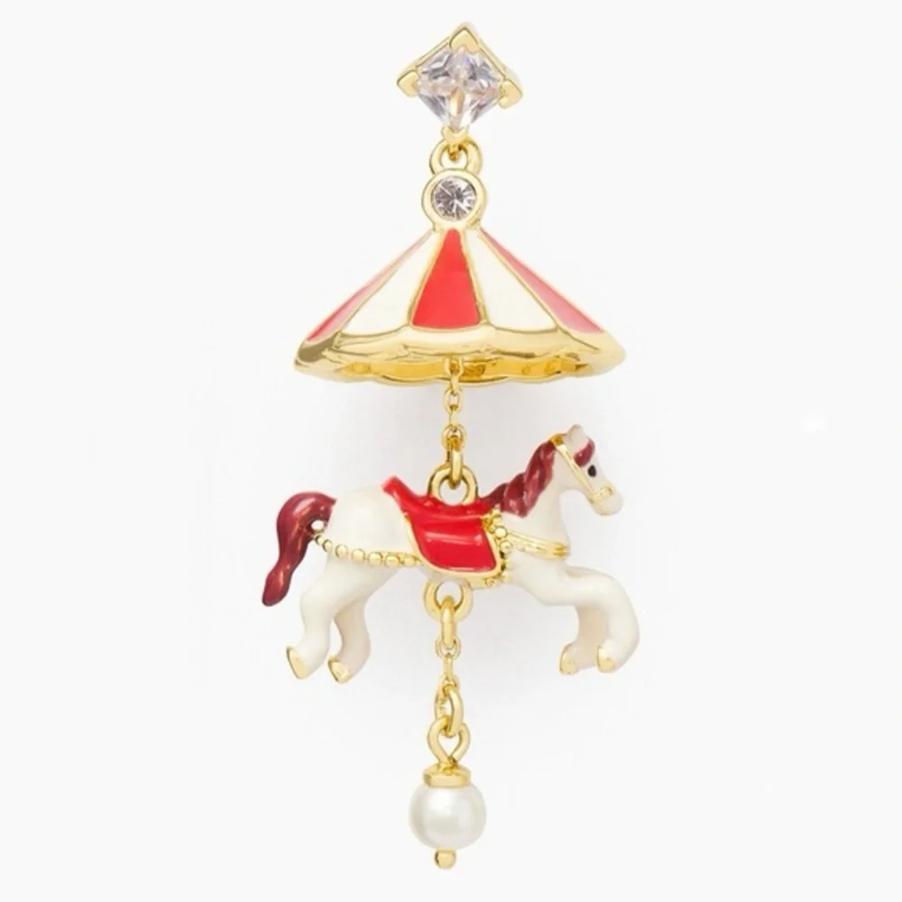 KATE SPADE Earrings Carousel Horse Rhinestone NWT $129 - collectible